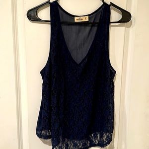 Hollister lace front tank navy blue